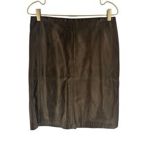 Ann Taylor VTG Leather Skirt Womens 10 Bronze Gold Pencil Office Luxury NEW $228